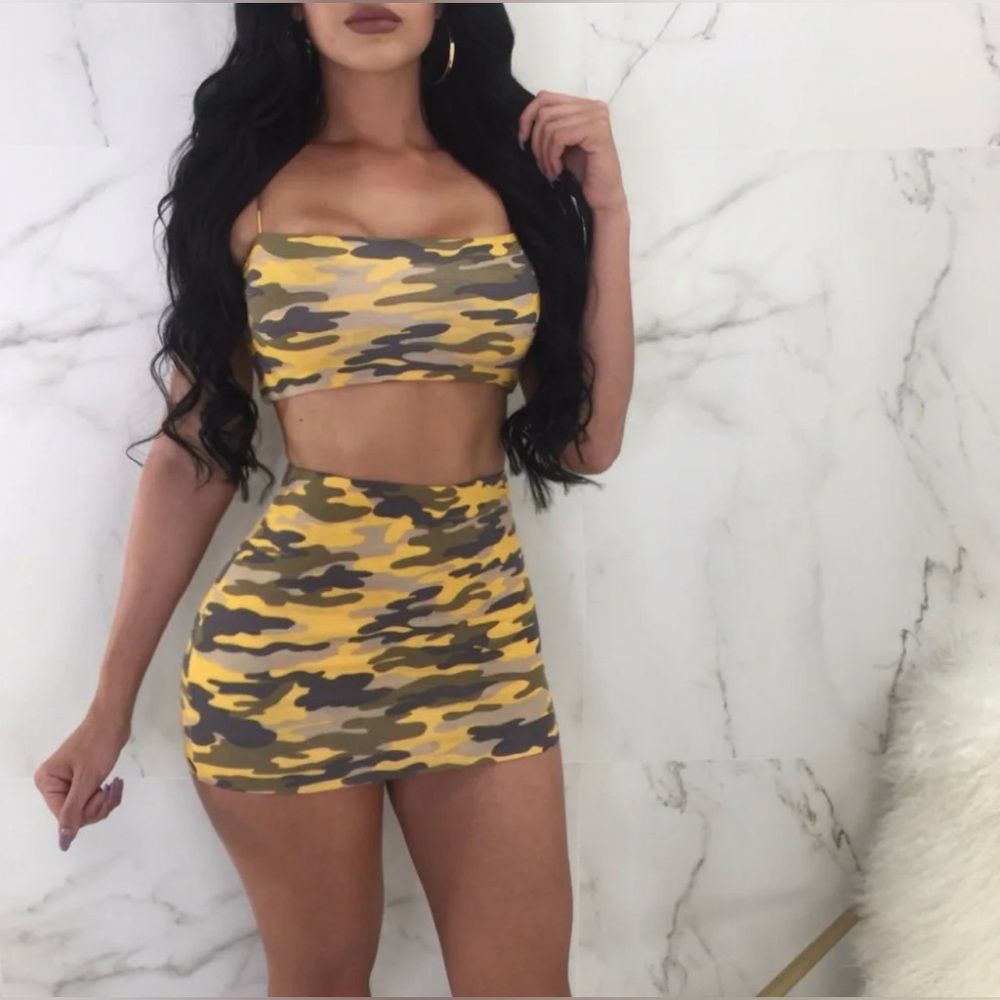 Camo Yellow/Gray Skirt Set